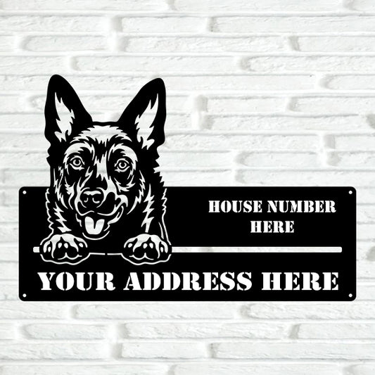 Australian Kelpie Street Address Sign Version 5 - Metal Dogs
