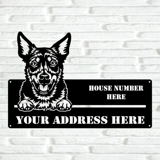 Australian Kelpie Street Address Sign Version 6 - Metal Dogs