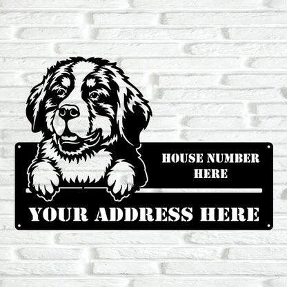 Bernese Mountain Dog Street Address Sign Version 2 - Metal Dogs
