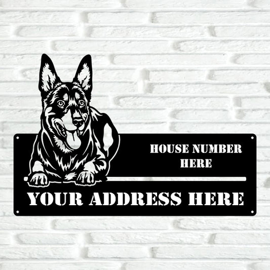 Australian Kelpie Street Address Sign Version 2 - Metal Dogs