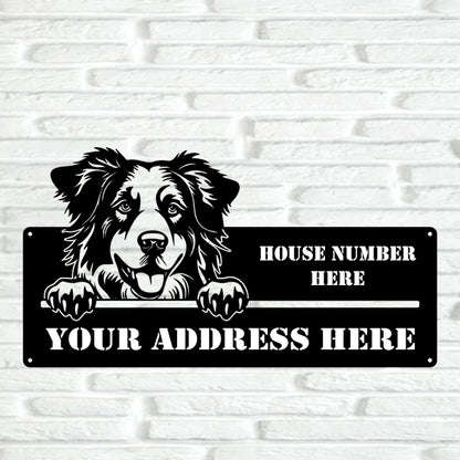Australian Shepherd Street Address Sign - Metal Dogs