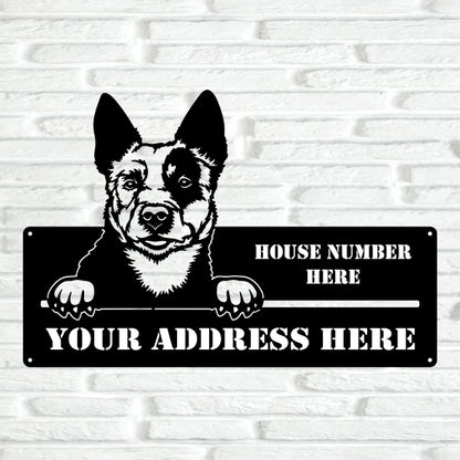 Blue Heeler (Australian Cattle Dog) Street Address Sign - Metal Dogs