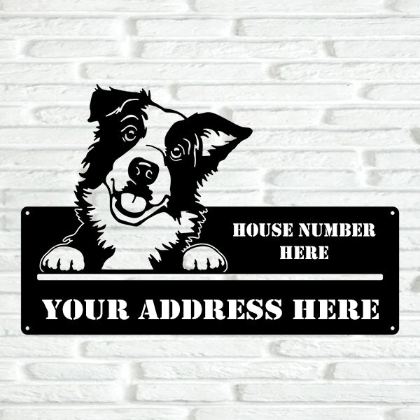 Border Collie Street Address Sign - Metal Dogs