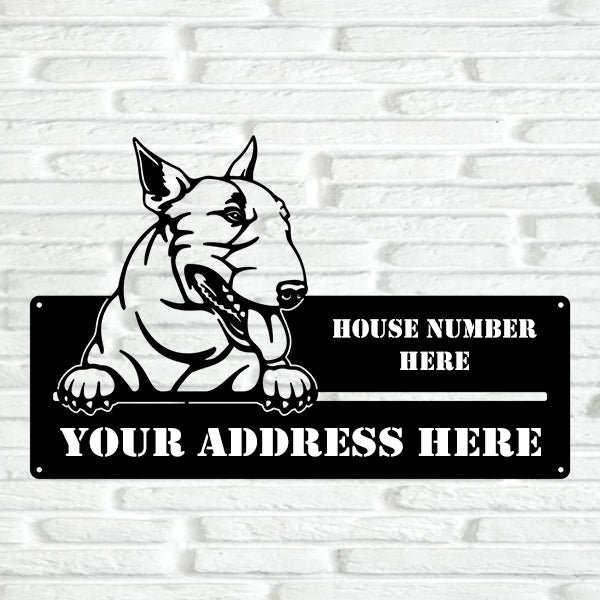 Bull Terrier Street Address Sign - Metal Dogs
