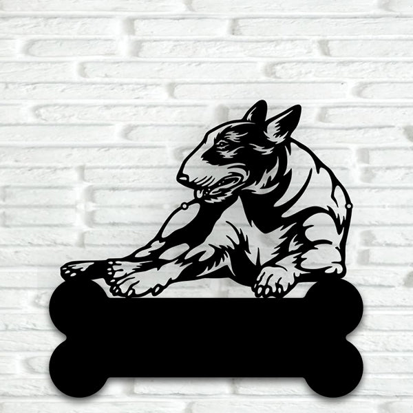 Bull Terrier Lying Down Metal Art - Metal Dogs