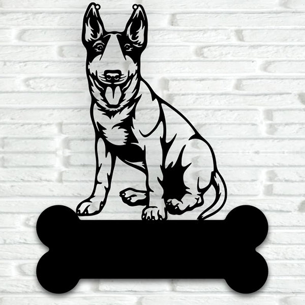 Bull Terrier Sitting Down Metal Art - Metal Dogs