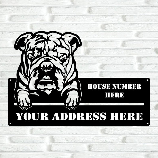 Bulldog Street Address Sign - Metal Dogs