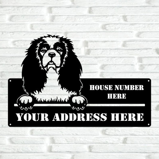 Cavalier King Charles Spaniel Street Address Sign - Metal Dogs