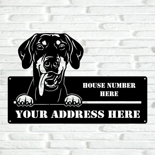 Dobermann Street Address Sign - Metal Dogs