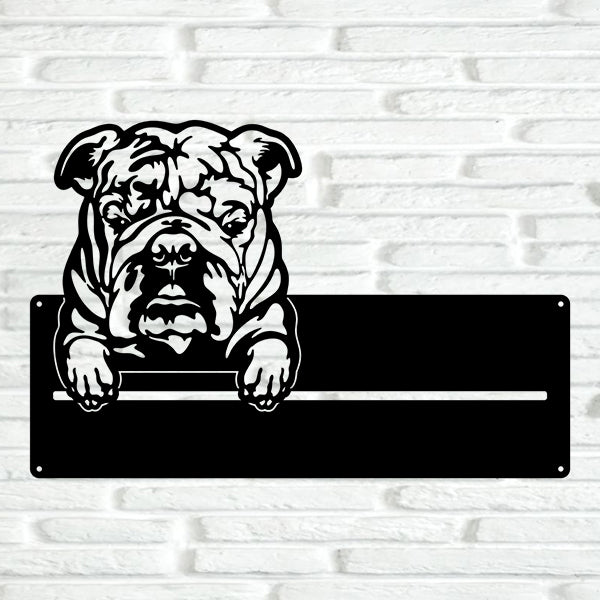English Bulldog Street Address Sign - Metal Dogs