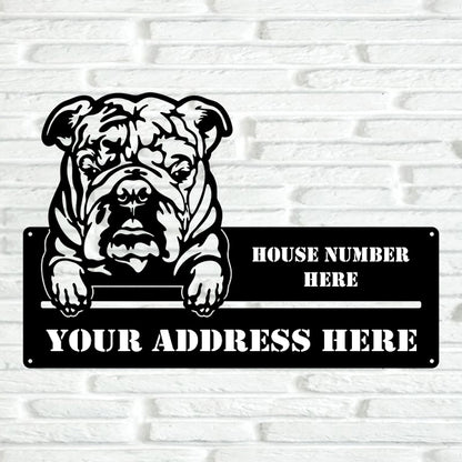 English Bulldog Street Address Sign - Metal Dogs