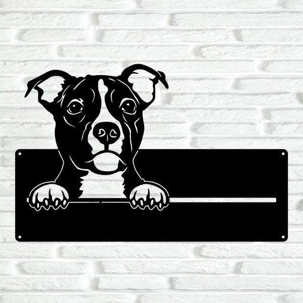 English Staffordshire Bull Terrier Street Address Sign - Metal Dogs