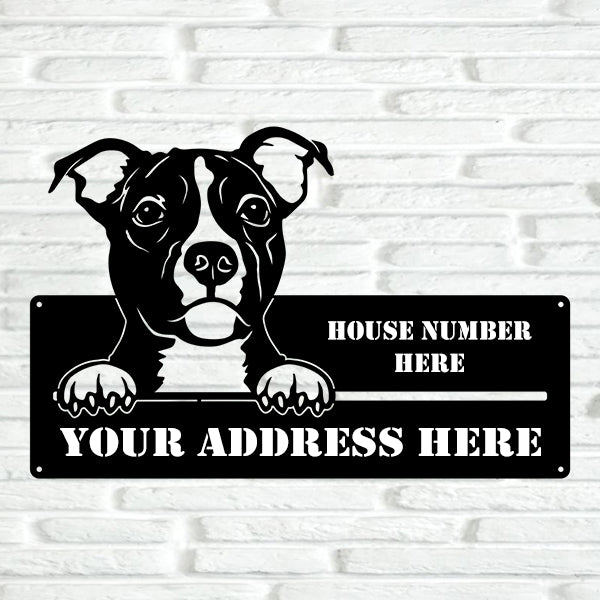 English Staffordshire Bull Terrier Street Address Sign - Metal Dogs