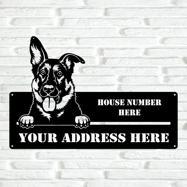 German Shepherd Street Address Sign - Metal Dogs