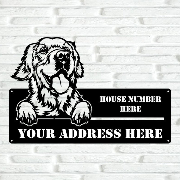 Golden Retriever Version 2 Street Address Sign - Metal Dogs