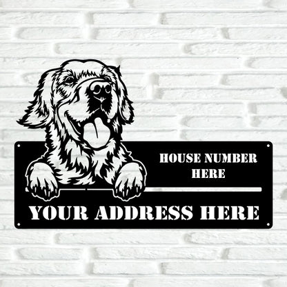 Golden Retriever Version 2 Street Address Sign - Metal Dogs