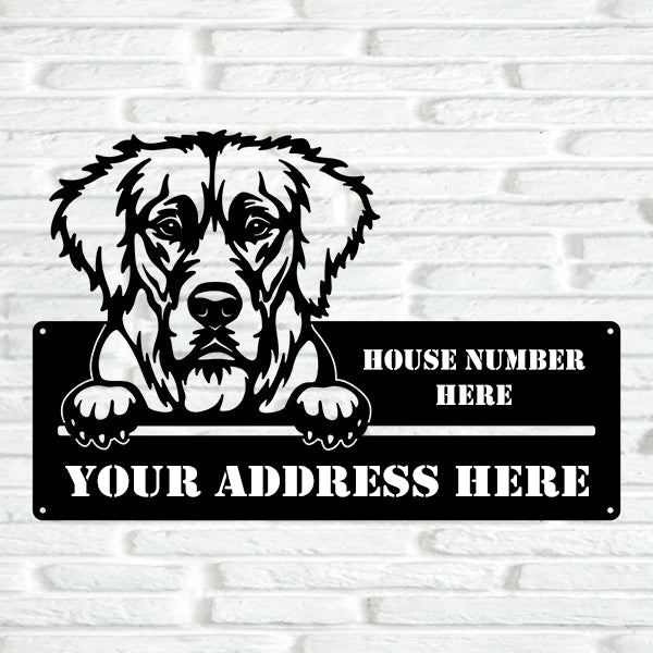 Golden Retriever Street Address Sign - Metal Dogs