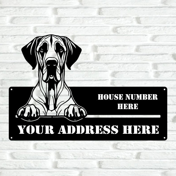Great Dane Street Address Sign - Metal Dogs