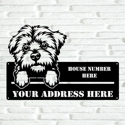 Maltese Street Address Sign Version 2 - Metal Dogs