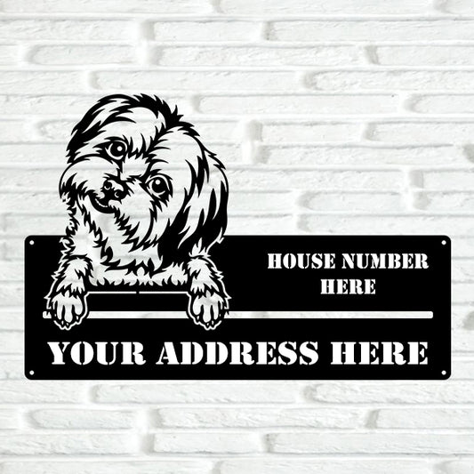 Maltese Street Address Sign Version 5 - Metal Dogs