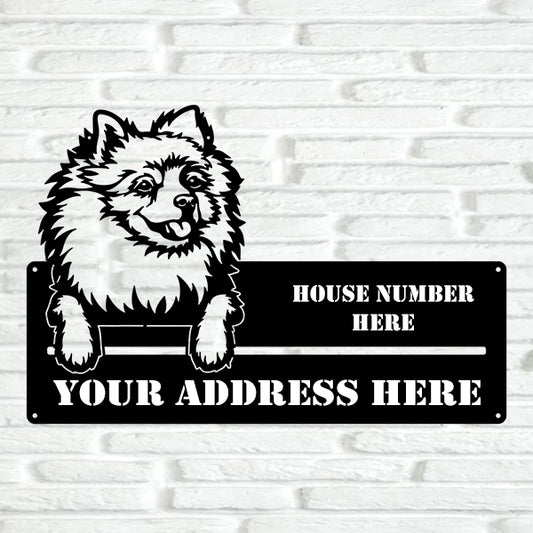 Pomeranian Street Address Sign - Metal Dogs