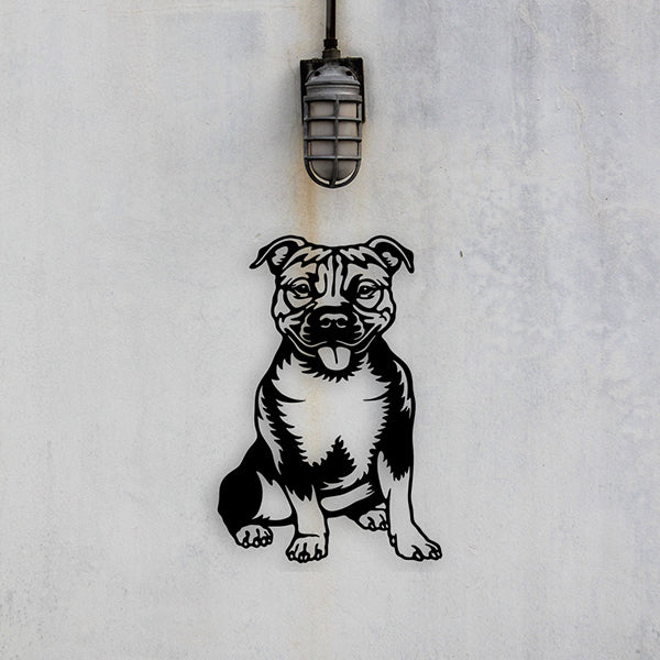 Staffordshire Bull Terrier Sitting Down Metal Art - Metal Dogs