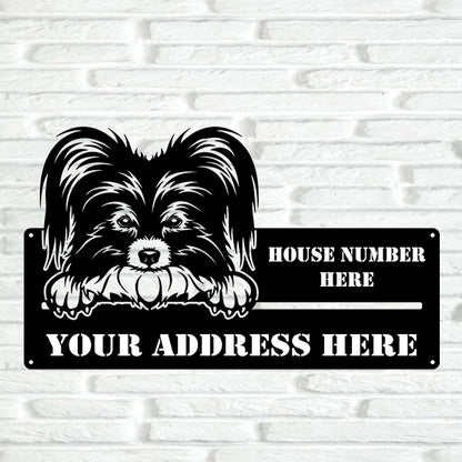 Papillon Street Address Sign - Metal Dogs