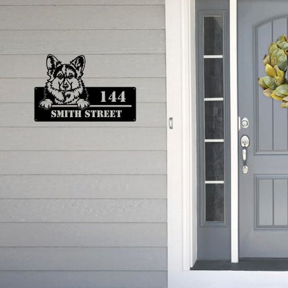 Corgi Street Address Sign - Metal Dogs