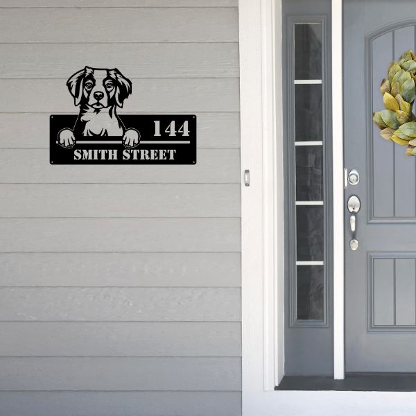 Brittany Street Address Sign - Metal Dogs