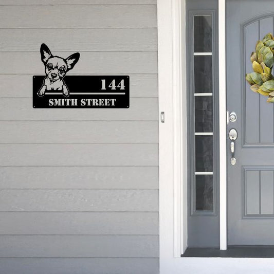 Chihuahua Street Address Sign - Metal Dogs