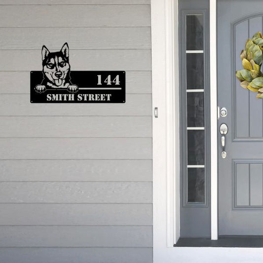 Husky Street Address Sign - Metal Dogs