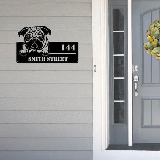 Pug Street Address Sign - Metal Dogs