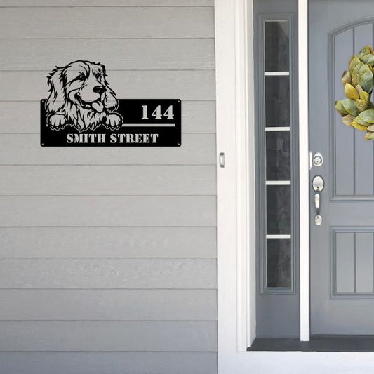 Golden Retriever Version 4 Street Address Sign - Metal Dogs