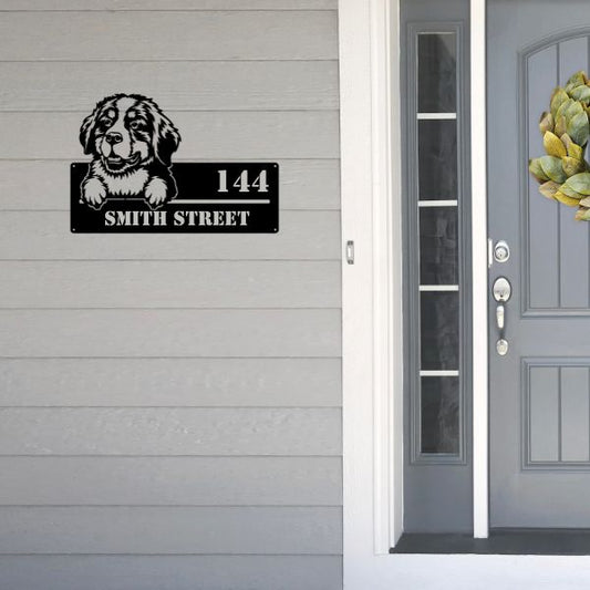 Bernese Mountain Dog Street Address Sign Version 2 - Metal Dogs