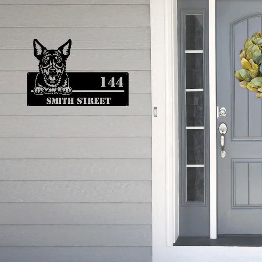 Australian Kelpie Street Address Sign Version 6 - Metal Dogs