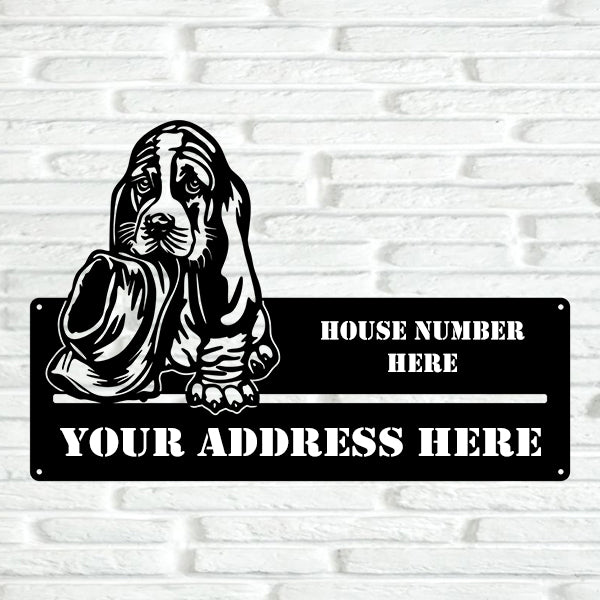 Basset Hound Street Address Sign - Metal Dogs